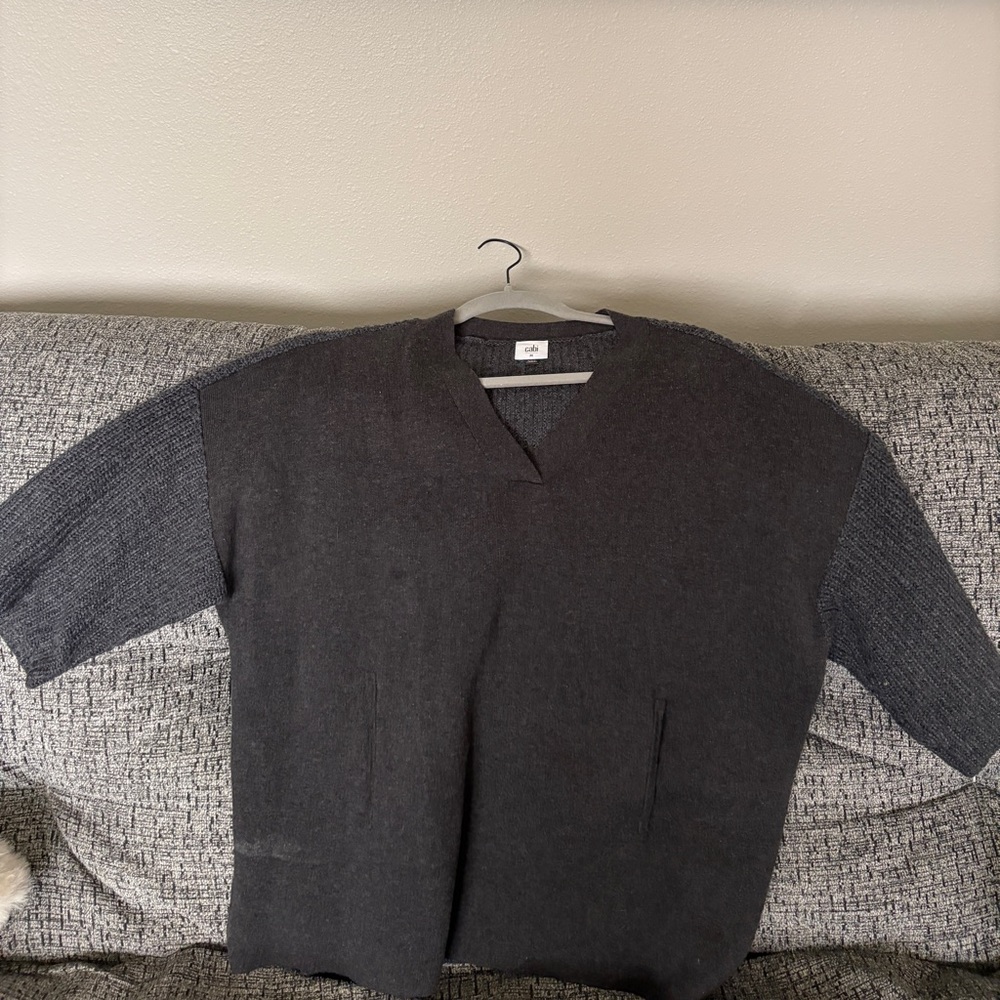 CAbi Gray V-Neck Sweater Classic Knit